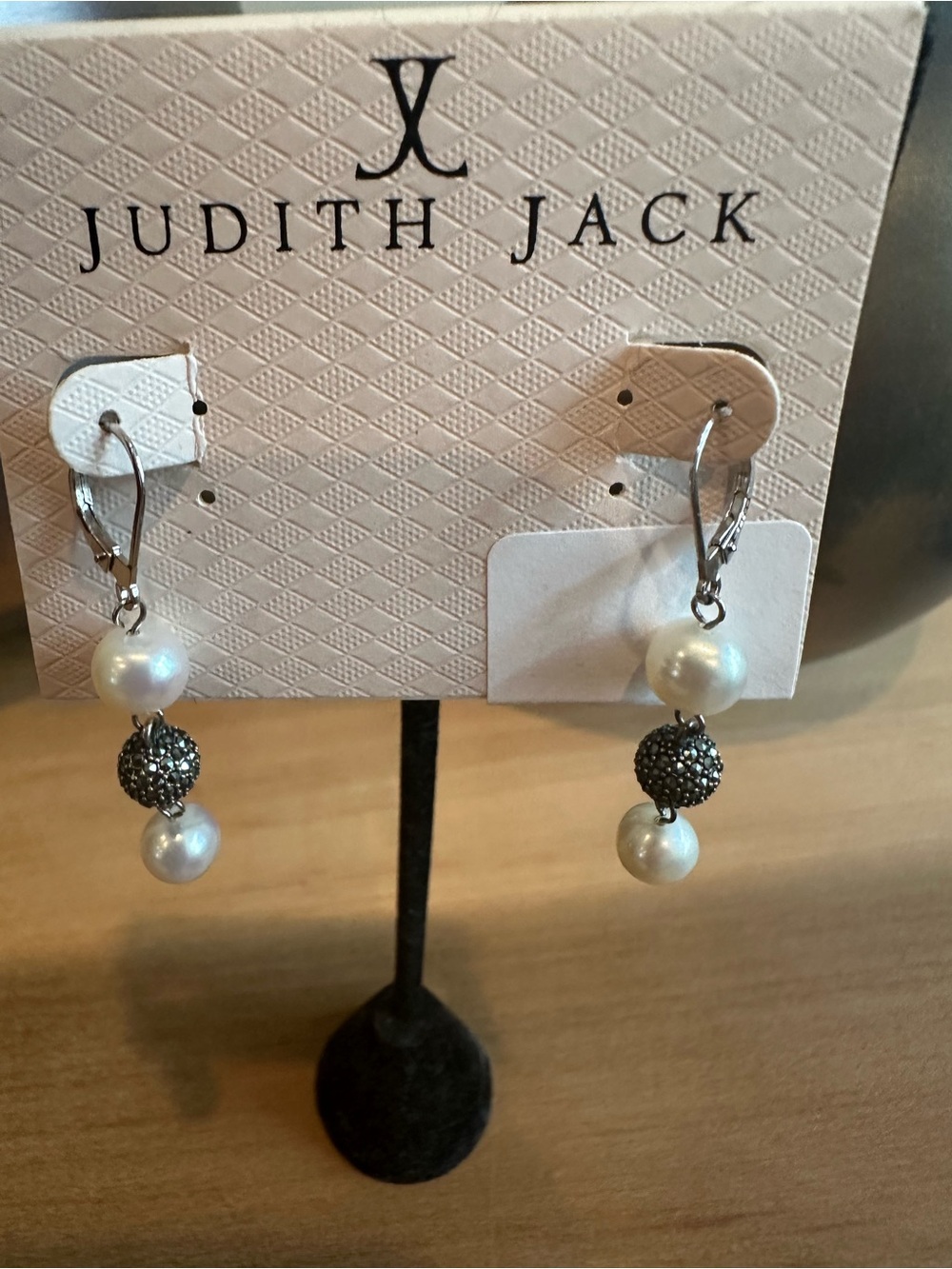 Judith Jack Pearl Drop Earrings with Silver Pave Beads